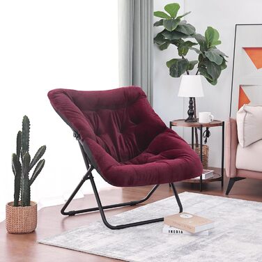 Крісло Tiita Moon Chair без пуфа, м'яке штучне хутро, металевий каркас, бордовий – розкладне крісло для спальні, вітальні, гуртожитку, саду