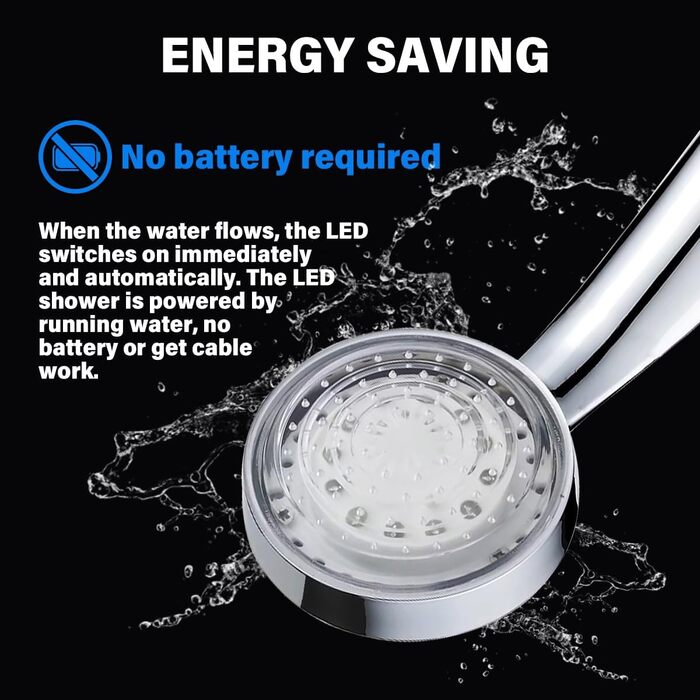 JINYOMFLY LED Shower Head with Lights, Shower Head with LED Lighting, 15CM Shower Head Color Changing, 3 Shower Modes Shower Light, Shower Head Light with Liquid Silicone Nozzle (Round)