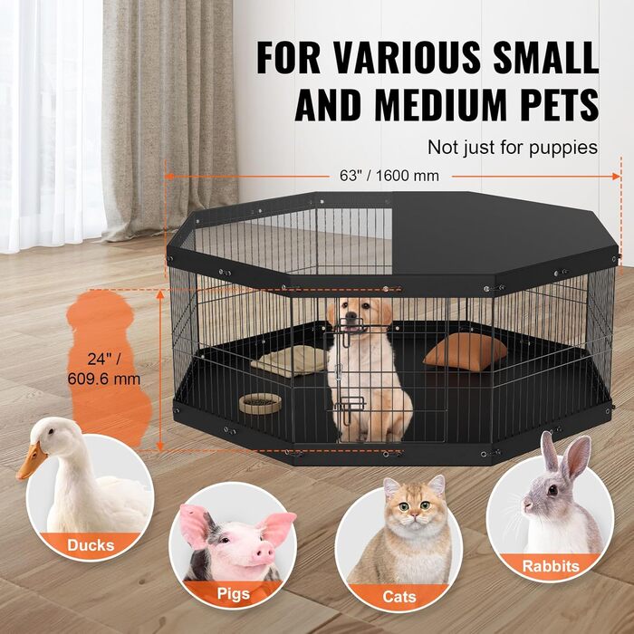 VEVOR 8-Panel Foldable Dog Playpen - 61cm High, Waterproof Oxford Fabric with Mat & Cover