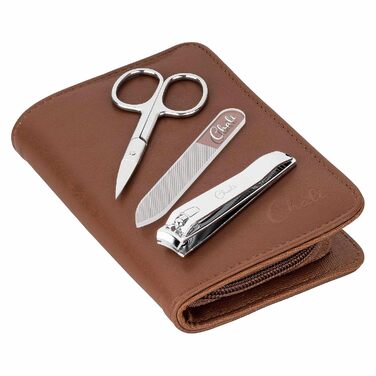 Набір для манікюру та педикюру Chali® 7 предметів з етаньє, нержавіюча сталь, манікюрний/педикюрний набір - ножиці для нігтів, кусачки, пінцет, скляний напільник та інше (колір: коричневий)