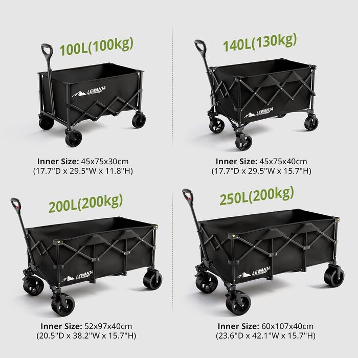 Візок-садовий LEWANJA Bollerwagen 250л, 200кг, гальма, регульована ручка - для кемпінгу, пляжу, саду