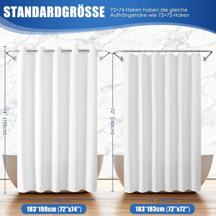 Водонепроникна штора для душу з тканини 180x190 см, 260 GSM, антигрибкова, сіра (біло-бохо) - Преміум якість