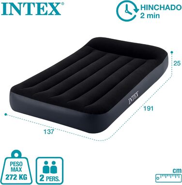 Надувний матрац Intex Klassische 137x191x25 см Fiber-Tech RP (64148ND) - односпальний, для дому та відпочинку