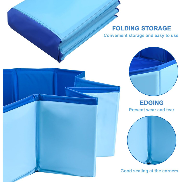 Складний басейн для собак 100x30 см - переносний басейн з ПВХ для великих собак, блакитний, з неслизьким дном