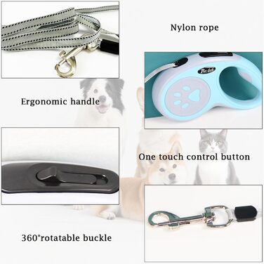 Висувна поводок для собак, 5 м, тренувальний поводок з міцної нейлонової стрічки, стопор з блокуванням та паузою, замок для собак маленьких та середніх порід (Рожевий)