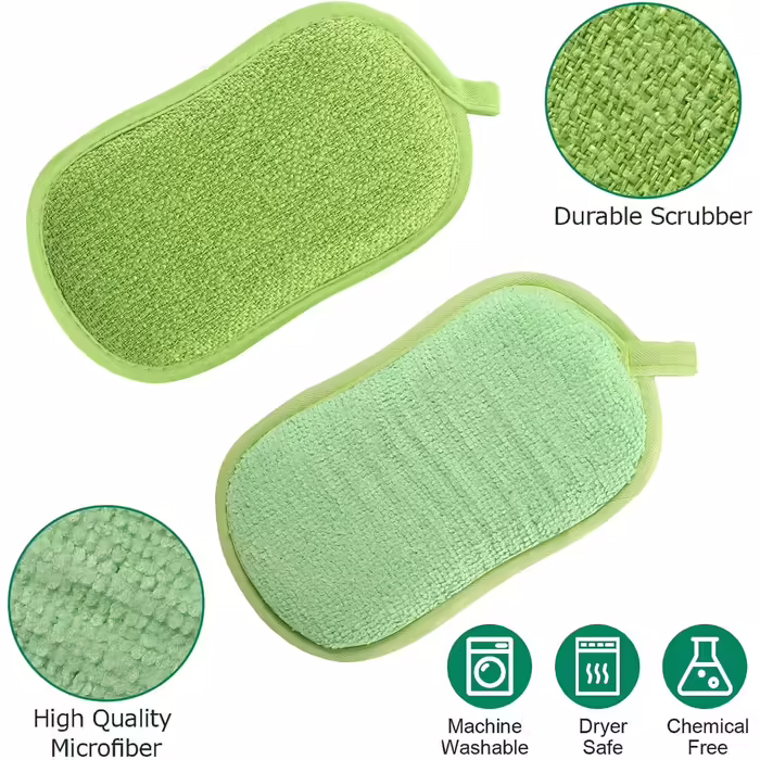 Multi-Purpose Sponges, Scratch-Resistant, Microfiber Sponge, Cleaning, Dish Scrubber, Reusable Dish Sponges for Dishwashing, along with robust scrubbing power (green), 24 pieces