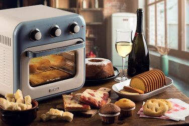 Фритюрниця та духовка Ariete Vintage 2в1, 1400 Вт, 16 л, з аксесуарами, таймер 60 хв, подвійне скло, блакитна