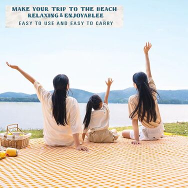 Великий килимок для пікніка 203.2x203.2 см, водонепроникний, пісоконепроникний, для відпочинку на природі, на пляж, в парк, кемпінг (203.2x203.2 см, жовтий)