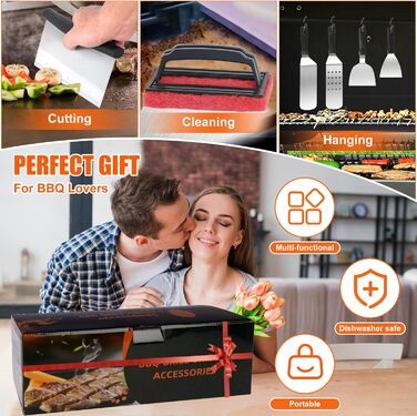 Набір аксесуарів для грилю JUAUO 27TLG: Тепаньякі, прес для бургерів, щипці, сумка, нержавіюча сталь (27 шт.)