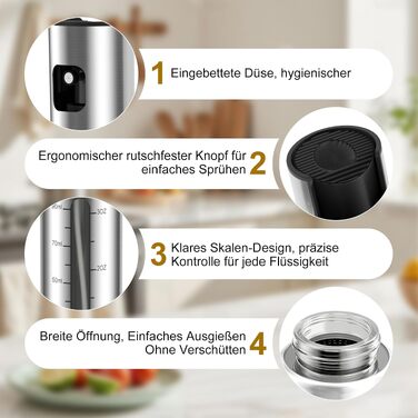 Набір розпилювачів для олії KitchenBoss 100мл (2 шт) з нержавіючої сталі для аерофритюрниці, гриля та салату, з щіткою та пензлем