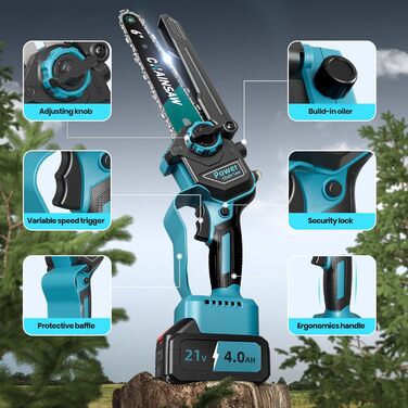 Акумуляторна міні-пила 8000mAh, безщіткова акумуляторна ланцюгова пила 6 дюймів, пила для гілок з автоматичним змащенням, 2 акумулятори 4000mAh, ручна акумуляторна пила сумісна з акумуляторами Makita 18V для різання деревини