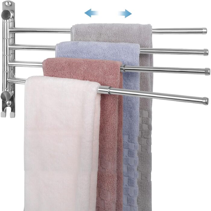 Тримач для рушників JSVER поворотний на 180°, з нержавіючої сталі 304, з 3 висувними рушниками до 50 см, для кухні, ванної кімнати, гардеробу, монтаж на стіну (срібло)