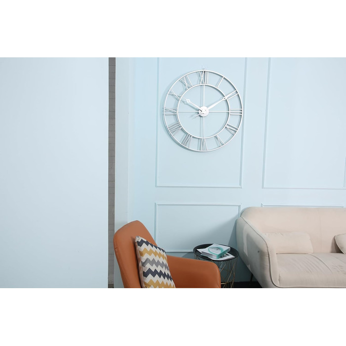 Samilito Large Wall Clock in Vintage Style, Round, Silent, Silver. Includes a FREE extra set of black clock hands. Metal clock for Loft, Living Room, Bedroom, and Kitchen decoration (Silver, 76 cm)