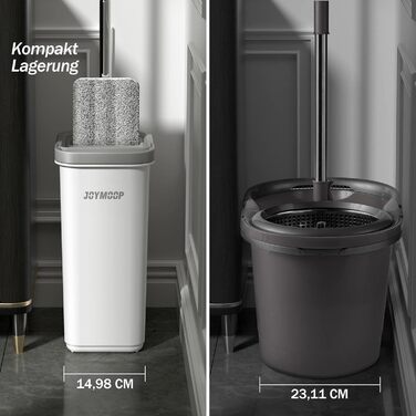 JOYMOOP Mop and Bucket Set with Wringer, Hands-Free Flat Mop and Bucket, with 3 Washable Microfiber Pads, Wet and Dry Use, Floor Cleaning System