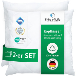 Pillowcases 80x80 VERDA 2-Pack, 100% Sustainable, Orthopedic 80 x 80 cm Bed Pillows, Pillow made from Recycled Material, Adjustable Height for Back Sleepers, Side Sleepers, Pillow for Allergy Sufferers 80x80 cm - Double Pack