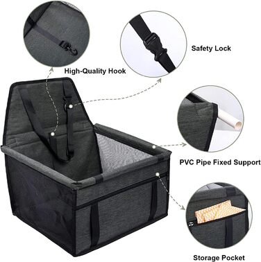 Надійний автокрісло для собак з ременями безпеки - для маленьких та середніх собак. Водонепроникне автокрісло для собак на заднє та переднє сидіння (Сірий)