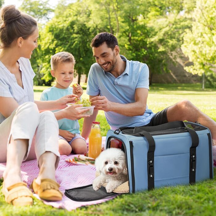 Транспортна переноска для кота/собаки Petsfit - складана переноска для авто з м'яким килимком, синього кольору