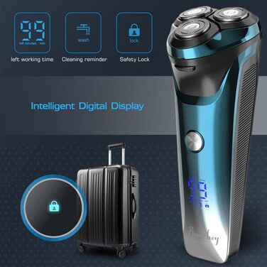 Електричний чоловічий бритва з тримером, USB-C, 120 хв роботи (блакитний)