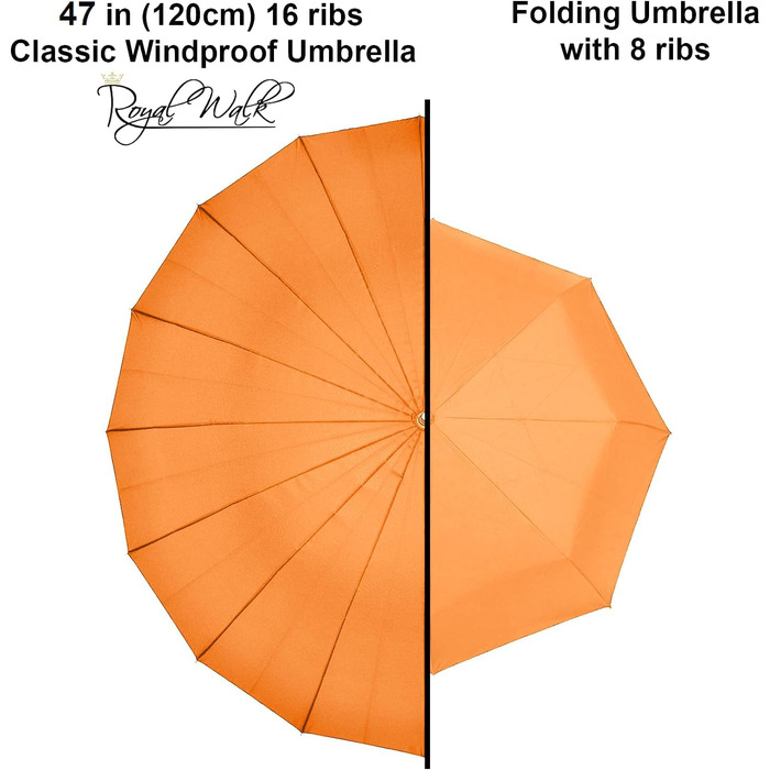 Royal Walk Automatic Travel Golf Umbrella - 54 Inch (140cm) - Windproof, Water-Resistant, 16-Rib, Large Size for 2 People, Wooden Handle, Unisex