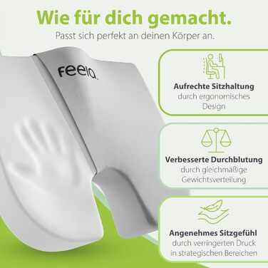 Подушка клиноподібна ортопедична Feela® з ефектом пам'яті для корекції постави та підтримки при ішіасі (Medium, 60-80 кг, Срібляста)