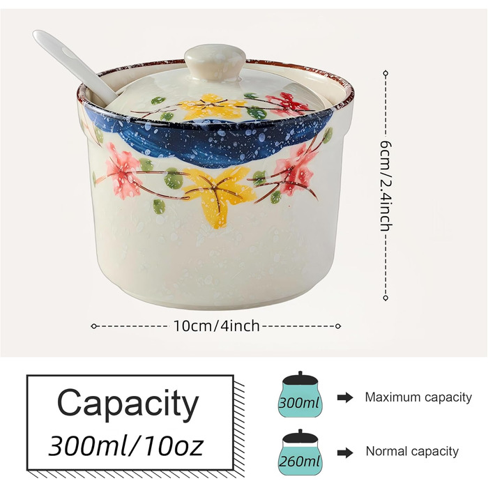 Керамічна цукерниця з ложкою, 430мл, з кришкою, для кухні, дому, кав'ярні (Білий, Квітка)