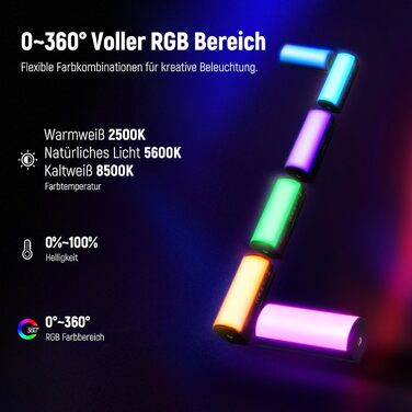 NEEWER LED відеоліхтар з магнітним кріпленням та штативом, RGB, 2500-8500K, 2500mAh, TL96RGB