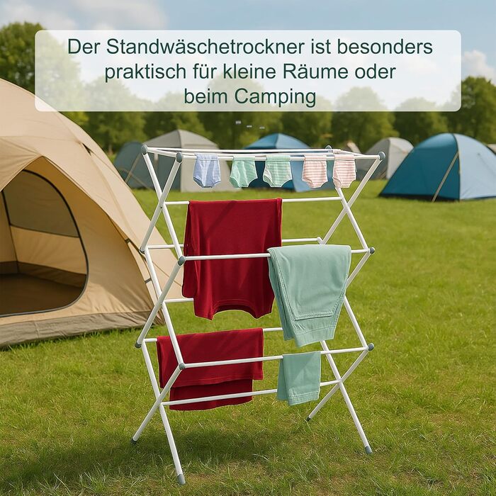 Розкладний сушильник для білизни Relaxdays з 11 стійками на 6 рівнях, 105x73x37 см, металевий, білий