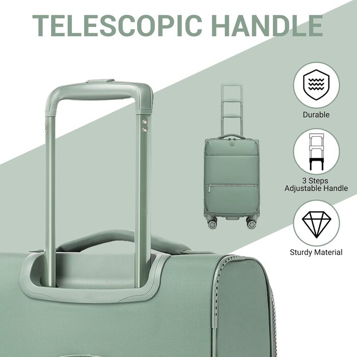 Чемодан Miss Lulu Handgepäck, 59.5 x 36.5 x 25 см, зелений, 32 л, з відділенням для мокрого одягу, на 4 колесах, для подорожей та бізнесу