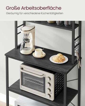 Стелаж кухонний VASAGLE, 6 полиць, гачки, сталевий каркас, 40 x 60 x 167 см, колір горіх + білий