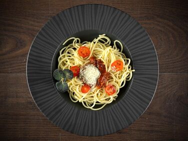 CreaTable Серія Везувій Чорний: 24-частинний набір посуду на 6 осіб, керамічний сервіз, безпечний для миття в посудомийній машині та використання в мікрохвильовці, виготовлено в Португалії (Чорний, набір тарілок 2 шт.)