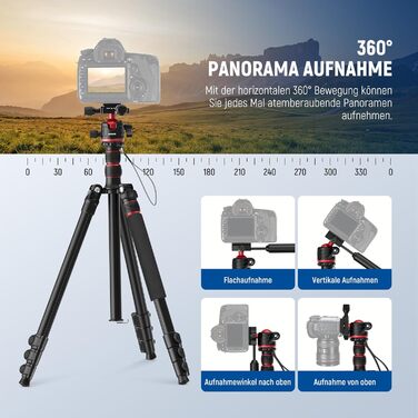 Штатив-монопод NEEWER BASICS TP08 для DSLR та відеокамер, компактний легкий штатив для подорожей з 360° кульковою головкою, Arca-типом швидкої зміни та реверсивною центральною колоною, навантаження до 6 кг