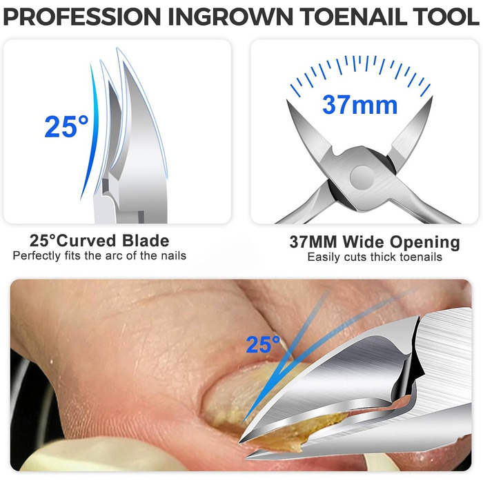Манікюрний інструмент для догляду за нігтями для людей похилого віку та чоловіків з товстими нігтями, 16 мм/37 мм, професійний, срібний