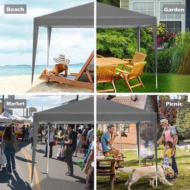 ISE 3x3 Pavilion with Side Walls, Folding Pavilion Stable incl. Carrying Bag, Folding Pavilion 3x3m UV Protection 50+, Adjustable Party Tent for Garden, Grey