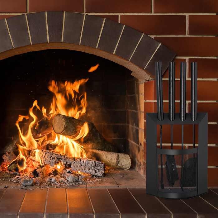 Relaxdays 5-Piece Fireplace Set with Holder