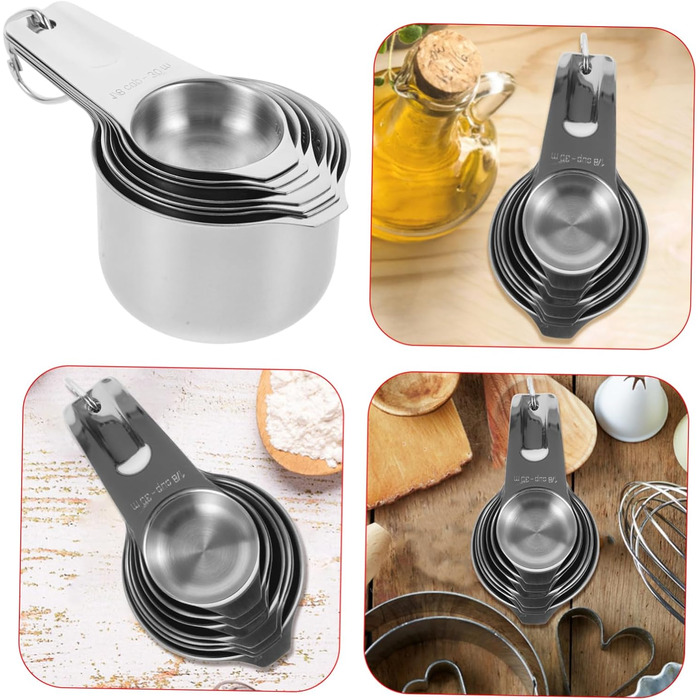 Ciieeo 3-Piece Baking Tool Set: Small Measuring Cup, Cooking Measuring Spoon, Measuring Cup for Baking, Teaspoon, Measuring Spoon, Dispenser, Latte Glasses, Collapsible Shot Glasses, Modern Stainless Steel, Silver