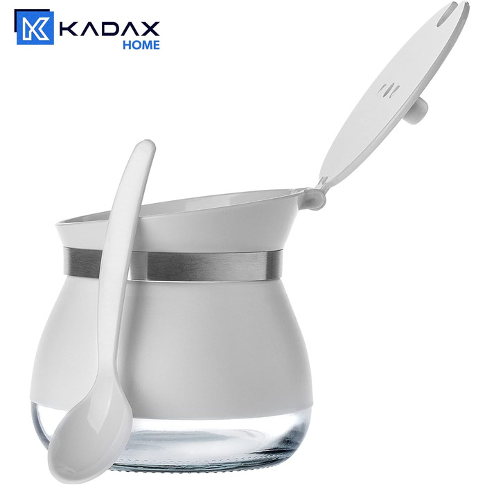 Цукорниця KADAX з ложкою, 270мл, контейнер для цукру з порошковим покриттям, 9x9см, цукрониця в 2 кольорах, дозатор для спецій з кришкою для чаю, цукру (білий)
