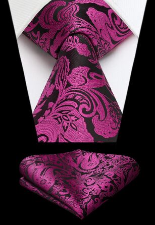 Краватка чоловіча HISDERN 160 см, екстра-довга з нагрудником, для весілля та ділових зустрічей, шовкова, елегантна (фуксія, візерунок пейслі)