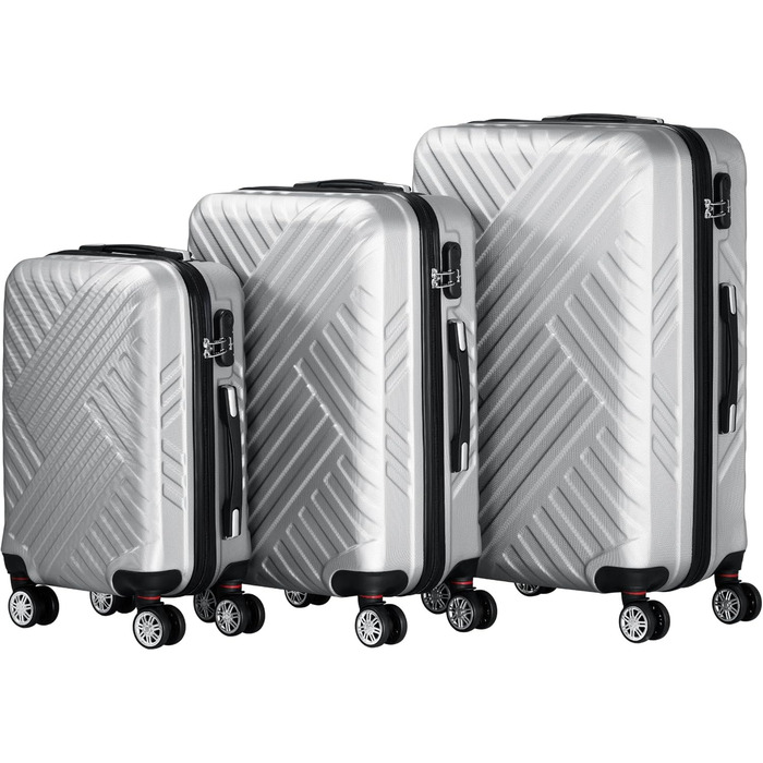Набір валіз Zelsius 3 шт. сірий колір | ABS валізи з кодовим замком, подвійними колесами та внутрішнім роздільником | Ручна валіза, набір валіз з твердим корпусом 3 шт., ролер, велика валіза, дорожній набір