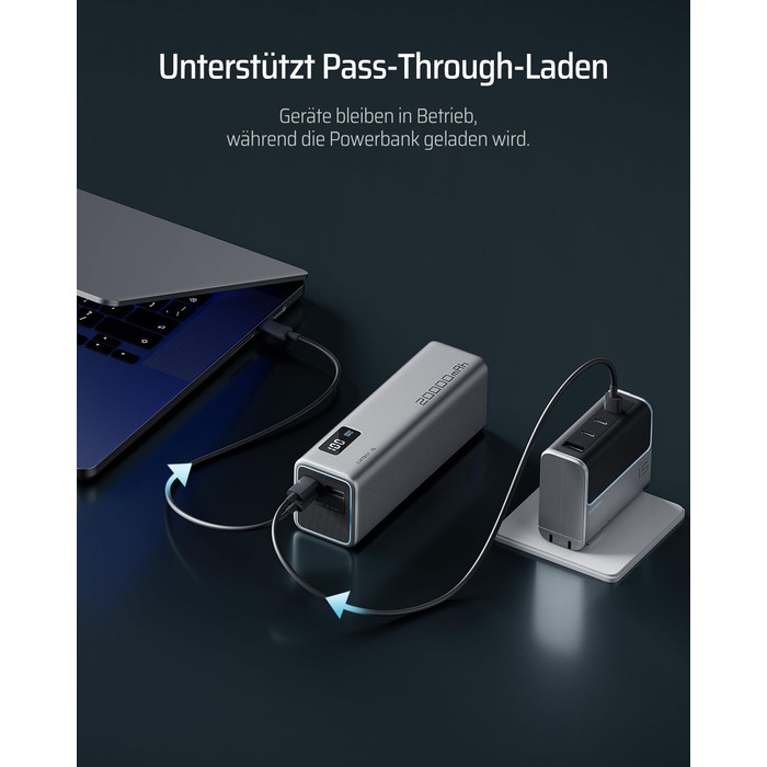 Power Bank CUKTECH 20000mAh 65W з дисплеєм, швидка зарядка USB-C PD 3.0 для iPhone, Samsung, Xiaomi, MacBook, ноутбуків