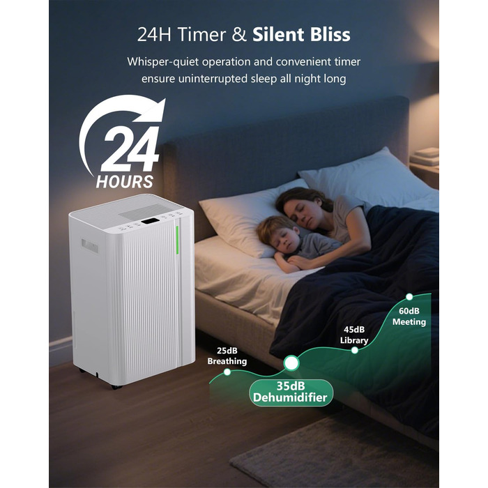 Електричний осушувач повітря для дому, квартири, підвалу. Тиха робота, 3 режими, таймер 24г, автоматична відтавлювання, 20л/день