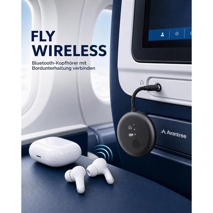 Bluetooth-адаптер для літака Avantree SoundJet R1 для AirPods та бездротових навушників, 25 годин роботи, металевий чорний