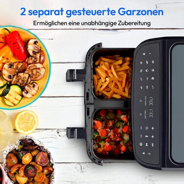Аерофритюрниця MEDION P20 XXL, 8.7 л, 2600 Вт, подвійна камера, 9 програм, 2 кошики, чорна