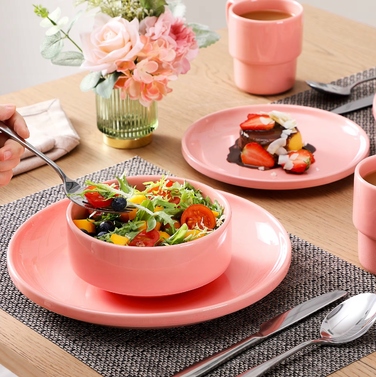 Порцеляновий обідній сервіз на 12 осіб, 48 предметів, рожевий, вінтажний стиль