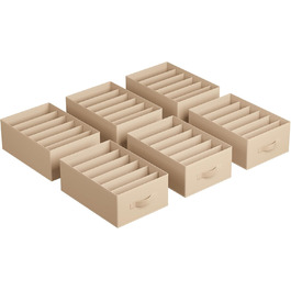 SONGMICS Closet Organizer 6-Piece Set, Storage Box with 6 Compartments, Drawer Organization System, Folding Storage Boxes, 42 x 30 x 17 cm, for Pants, Clothes, RUS009G03 (Sand Beige)