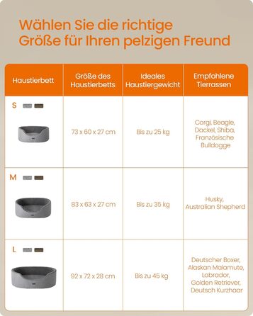 Feandrea Dog Bed, Dog Basket, Reversible Cushion, 73 x 60 x 27 cm, Brown PGW031K01