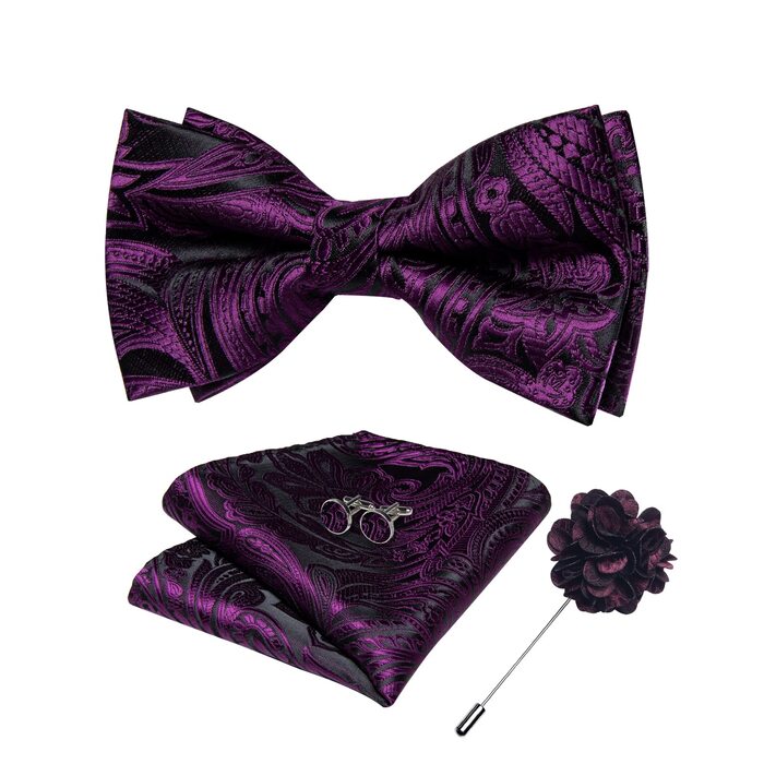 Шовковий крават-метелик DiBanGu з нагрудником та краватковою шпилькою. Комплект для вечірки, весілля, прому. Темно-фіолетовий колір