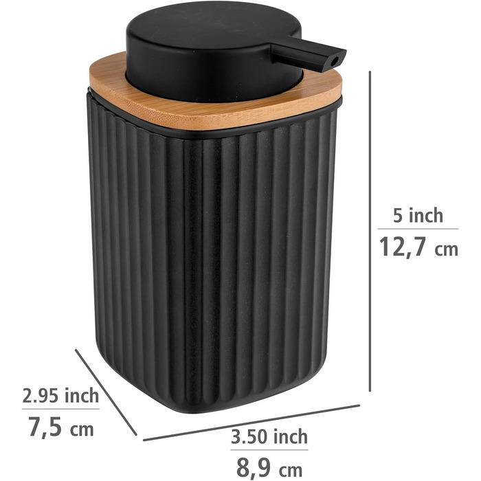 Дозатор для мила WENKO Rotello, 250 мл, з бамбуковими деталями, для мила та засобів для миття посуду, чорний/натуральний