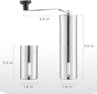 Ручна кавомолка OverTwice з нержавіючої сталі та керамічним жорном, для Aeropress, крапельного фільтру, еспресо, френч-пресу, турецького варіння