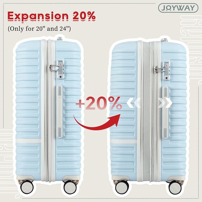 Набір валіз Joyway для ручної поклажі, розширюваний, з TSA-замком (світло-блакитний, 6 предметів, 13/20/24/28)