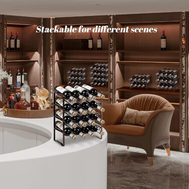 Metal wine rack, stackable bottle rack for 16 bottles, suitable for cellars, bars, and storage rooms. Stable, modular, and expandable bottle and wine storage (4 tiers)